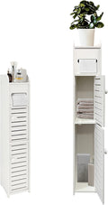 Small Bathroom Storage Cabinet, Slim Toilet Paper Organizer with 2 Doors & Shelves, Over Toilet Storage Cabinet for Skinny Bathroom Space Corner - White