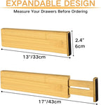 Bamboo Drawer Dividers Set of 4, Adjustable Drawer Organizers for Kitchen, Bedroom, Bathroom, Dresser & Office (13"-17")
