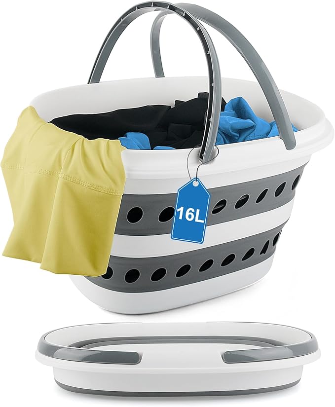 16L Collapsible Laundry Baskets with Handles, Small Laundry Hamper Plastic for Clothes Baby Kits, Pop-Up Clothes Hamper Plastic Bin Storage Basket Organizer for Dorm Room Essentials Camper Accessories