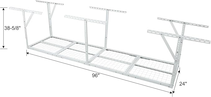 2 X 8 FT Garage Ceiling Storage Racks, Heavy Duty Overhead Garage Storages Rack with Adjustable Hight, Metal Hanging Garages Storage Rack with Support Rod, 22''- 40" Adjustable, 450 LBS (White, 2x8FT)