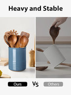 Utensil Holder, 6.7" Ceramic Kitchen Utensil Crock for Countertop Cooking, Modern Utensil Caddy Jar Organizer for Farmhouse Kitchen Counter Décor, Blue