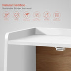 White Double Layer Bread Box for Kitchen Countertop, 2 Tier Counter Breadbox for Homemade Bread, Large Bread Storage Container Holder Keeper for Sourdough Loaf Storage (Bamboo Wood)