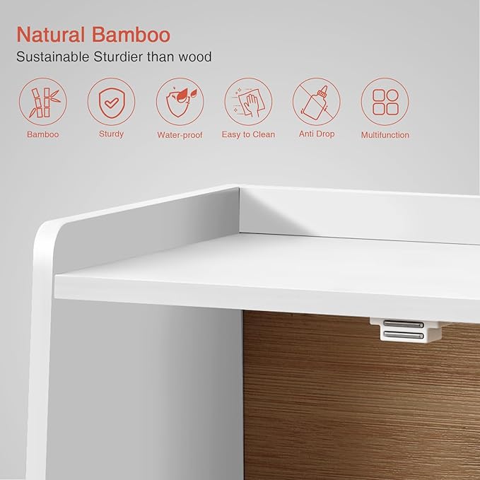 White Double Layer Bread Box for Kitchen Countertop, 2 Tier Counter Breadbox for Homemade Bread, Large Bread Storage Container Holder Keeper for Sourdough Loaf Storage (Bamboo Wood)