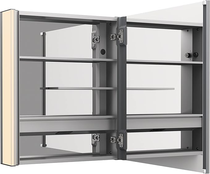 Kohler 81145-SLE-DA1 Maxstow Frameless Medicine Cabinet Mirror with Lights, LED Light, Mirror Door & Staggered Shelves, Rectangular Frame, 22 in. W x 24 in. H