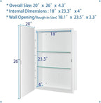 Bathroom Medicine Cabinet with Beveled Edge Mirrored Door 20 x 26 inch, Recessed or Surface Mount, with Adjustable Glass Shelves