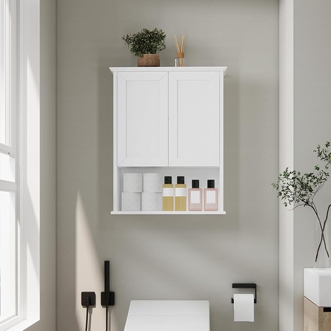 Medicine Cabinet, Over The Toilet Storage Cabinet, 24x30 Inch Bathroom Wall Storage Cabinet with 2 Door & Adjustable Shelves, Bathroom Cabinet Wall Mounted, for Laundry Room, Kitchen