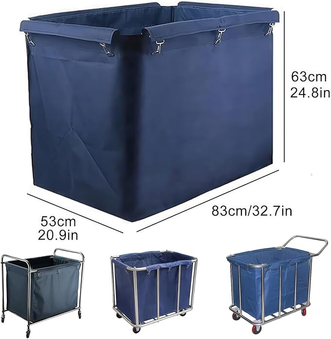 400L Commercial Laundry Cart Replacement Liner Bag - Removable Waterproof Oxford Cloth Rectangle, Large Capacity Replacement for Rolling Laundry Basket (Blue, Single layer-Rectangular)