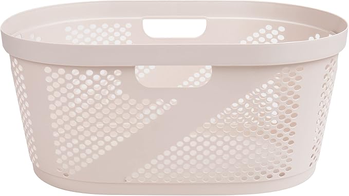 Mind Reader 40L Ventilated Laundry Baskets, Lightweight Clothes Hamper with Cutout Handles for Bathrooms and Closets, Plastic, Set of 2, Ivory