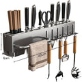 New Multi-Functional Kitchen Rack Home Wall-Mounted Knives Chopstick and Spoon Storage Rack Punch-Free cookware draining Rack, 40, Gray