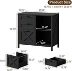 3 Drawer File Cabinet, Farmhouse Lateral Filing Cabinet Fits Files Letter or A4 Size, Wooden Printer Stand with Open Storage Adjustable Shelf for Home Office, Rustic Black
