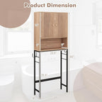 Tangkula Over The Toilet Storage Cabinet, Bathroom Space Saver Organizer with 2 Doors, Metal Stand, 2 Side Hooks, Freestanding Above Toilet Storage Cabinet for Restroom Laundry (Natural)
