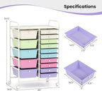 RELAX4LIFE 15 Drawer Rolling Storage Cart, Classroom Organization for School Teacher Office, Mobile Craft Art Supply Organizer, Utility Carts on Wheels for Paper Tools Scrapbook (Ice Cream Multicolor)