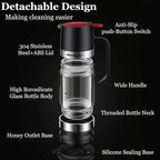 Honey Dispenser No Drip with Base, 12oz Glass Honey Dispenser with Handle, Pressure Design for Quantitative Honey Extraction Syrup and Jam (Black)