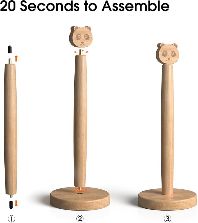 Cute Wooden Paper Towel Holder Stand - Kitchen Paper Hanger Rack Bathroom Towel Roll Stand Organizer Simply Standing Countertop Paper Roll Holder, Panda
