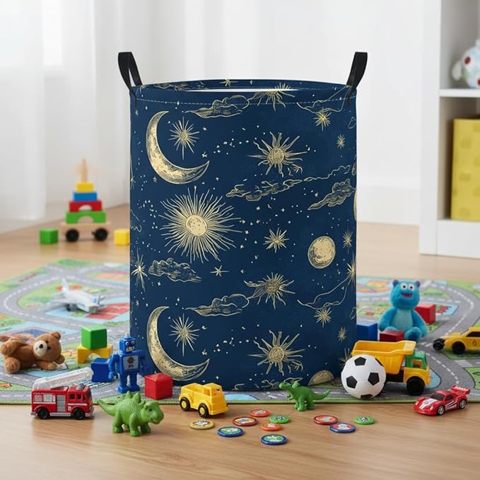 Baby Laundry Basket Baby Nursery Hamper Kids Laundry Basket Toy Storage Bin for Boys Room Decor Gift Baskets for Bedroom Bathroom(Moon Star)
