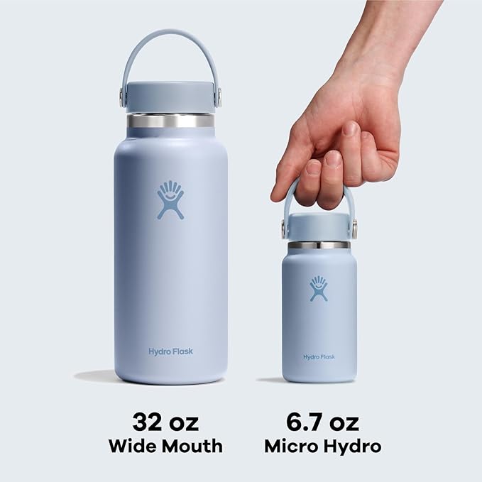 Hydro Flask Micro Bottle - Leak Proof Purse or Pocket Flask - Insulated Mini Water Bottle 6.7 Oz White