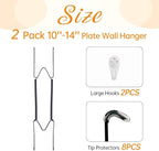 2 Pack Plate Hangers for The Wall, Suitable for 10-14 inch Art Plate, Stainless Steel Invisible Heavy Duty Wire Plate Holder with Wall Hooks, Plate Hangers for Displaying Plates, Platter, Dish, Black
