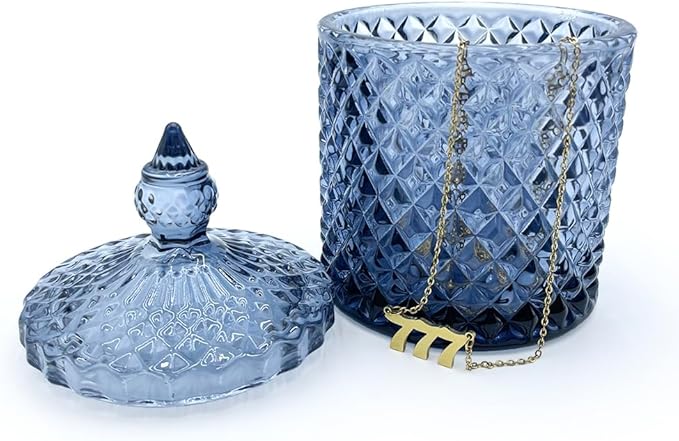 Colorful Glass Makeup Removal Skincare Cotton Jar With Lid Candy Cookie Jars Jewelry Box Buffet Biscuit Containers Food Storage Decorative(Gray Blue)