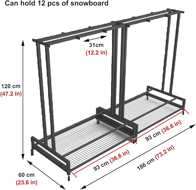 1 2 3 4 5 6 8 9 10 Pair Ski Storage Rack for Organize, Indoor Ski Board Stand for Garage/Basement/Shed, Floor Standing Longboard Carrier Wheels(Holds 12 pcs(6 Pair))