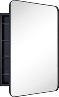 Matt Black Rectangle Recessed Bathroom Medicine Cabinet with Mirror Stainless Steel Metal Framed Rounded Rectangular Bathroom Cabinet with Mirror 24x36''