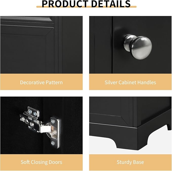 20 in Small Bathroom Vanity with Sink,Soft Closing Door and Adjustable Shelf, Solid Wood Frame & MDF Modern Single Bathroom Sink Cabinet,Freestanding (Black)