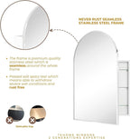 TEHOME 20 x 30'' Polished Nickel Arched Bathroom Medicine Cabinet with Mirror Recessed and Surface Mounted Medicine Cabinet Mirror