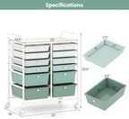 Giantex 12 Drawers Rolling Storage Cart, Classroom Organizers with Wheels for Tools Scrapbook Craft Paper Teacher Office School Supplies, Green Gradient