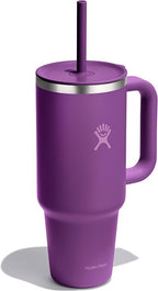 Hydro Flask Travel Tumbler with Handle, Lid and Straw - Insulated Stainless Steel in 40 Oz Beachplum Purple