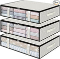 StorageRight Under Bed Storage Bags 3 Pack, 40L Large Clothes & Comforter Storage Containers with Clear Window, Breathable Fabric Organizer for Blankets, Bedding, Seasonal Clothing, White