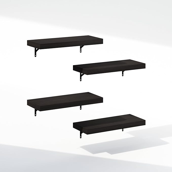 Furinno Tanna Floating Shelves for Wall Set of 4, 22-Inch Bathroom Wall Shelf, Wall Mounted Shelf, for Bathroom Organizers and Storage, Living Room, Tobacco Oak