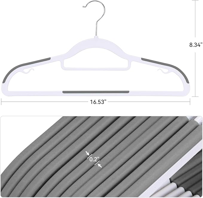 50 Pack Non-Slip Plastic Hangers with Tie Rack, Slim Space-Saving Clothes Hangers – Heavy Duty Plastic Hangers for Suit, Shirts, Pants, Dorms & Home Organization, White and Dark Gray