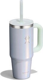 Hydro Flask Travel Tumbler with Handle, Lid and Straw - Insulated Stainless Steel in 24 Oz Glimmer Blue
