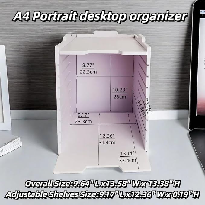 A4 Wooden Desk Letter Tray, Paper Organizer Storage with Adjustable Shelves, Stackable File Sorter for Notes, Pens, File Paper and Desk(Portrait-10tray(with 9 Adjustable Shelves))