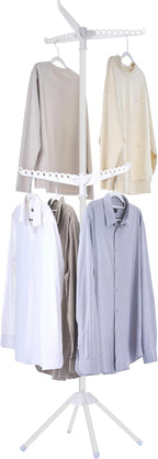 Clothes Drying Rack Foldable, 74.8 inch 2 Tier Laundry Drying Rack with Rotating Clothes Rail for 54 Pieces of Clothes, Space Saving, Indoor, Stainless Steel, White CDR002W11