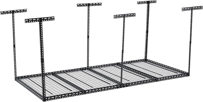 Garage Storage Rack 4x8 ft Overhead Ceiling Mounted Storage Racks Adjustable Garage Storage Organization of Heavy Duty Metal 600Lbs Weight Capacity