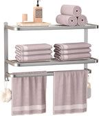 DDS-DUDES 23" Towel Racks for Bathroom with Towel Bars, 3 Tier Hotel Towel Shelf Stainless Steel Wall-Mounted Holder with Towel Shelves Brushed Nickel