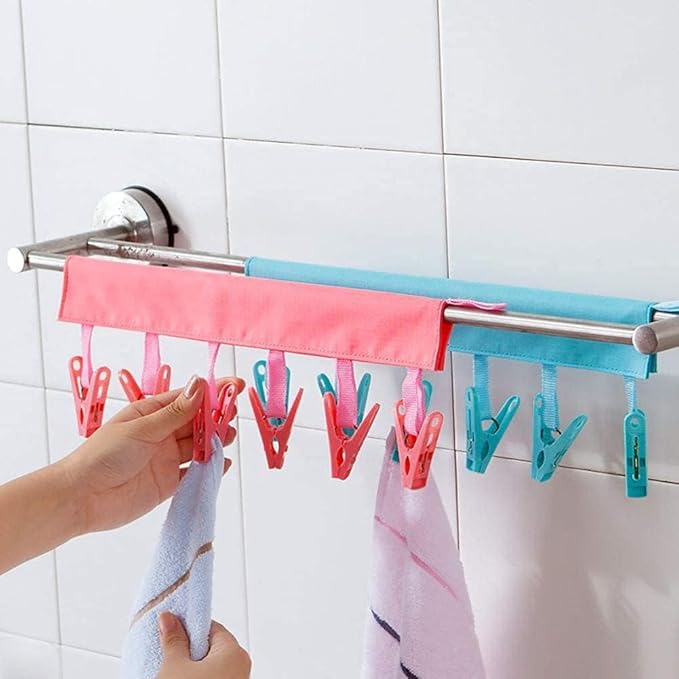 TamBee Portable Hanger Clips Travel Clothesline Travel Hangers Towel Drying Rack Clothing Hanger Folding Portable Sock Dock Swimsuit Drying Rack Hanger with 6 Clips Pack of 3 (Blue)