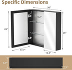 30x28 Medicine Cabinet with Lights Mirror, LED Lighted Medicine Cabinet Wall Mounted, Modern Sturdy Aluminum Mirrored Cabinet with Memory 3 Color Dimmable and Defogger, Adjustable Shelves