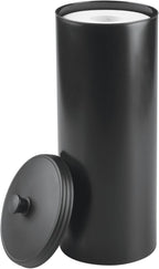 iDesign Freestanding Bathroom Toilet Paper Storage Holder with Lid for 3 Extra Rolls, Matte Black