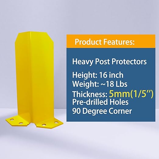 Pallet Rack Post Protectors 16" Height Steel Rack Guard, Safety Yellow Racking Guard for Pallet Edge Protection (2 Packs)