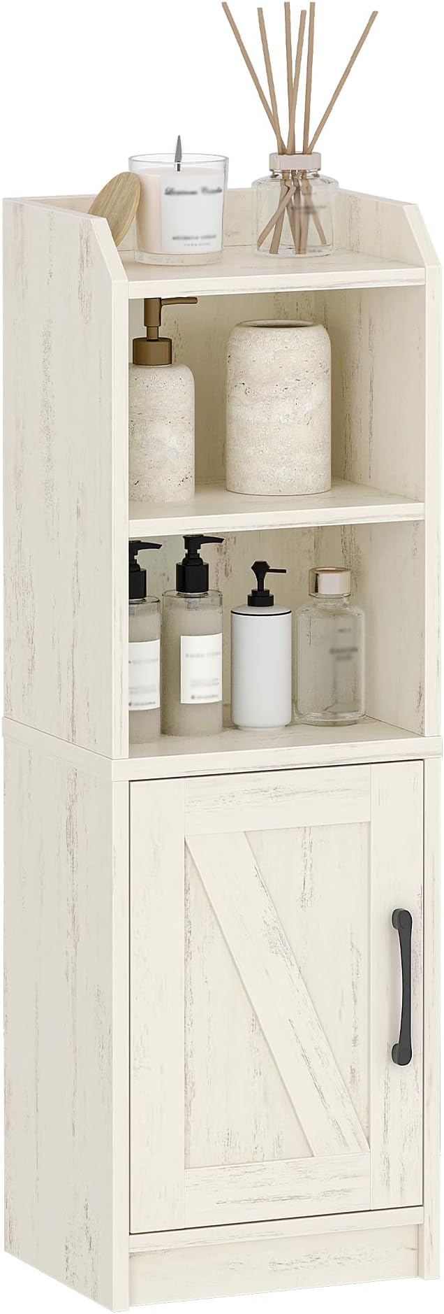 Bathroom Storage Cabinet, Small Farmhouse Corner Floor Cabinet with Door and Shelves, Narrow Toilet Paper Holder Stand, Bathroom Organizer with Adjustable Shelf, for Small Spaces,Rustic White