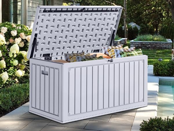 YITAHOME 90 Gallon Large Deck Box with Side Handles, Outdoor Double-Wall Storage for Patio Furniture Cushions, Garden Pool Accessories, Water Resistant & Lockable