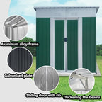 Heavy-Duty Outdoor Garden Shed with Aluminum Alloy Frame, Hinged Door, and Stable Foundation for Secure Storage (5x3 FT Green Pent Roof)