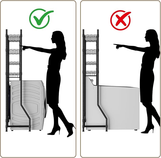 Over Washer and Dryer Shelves,Laundry Room Storage Organization Clothes Drying Rack,4 Tier Adjustable Height Wire Shelving with Wire Basket,Hanger Rod&Hook,Space Saving Shelf