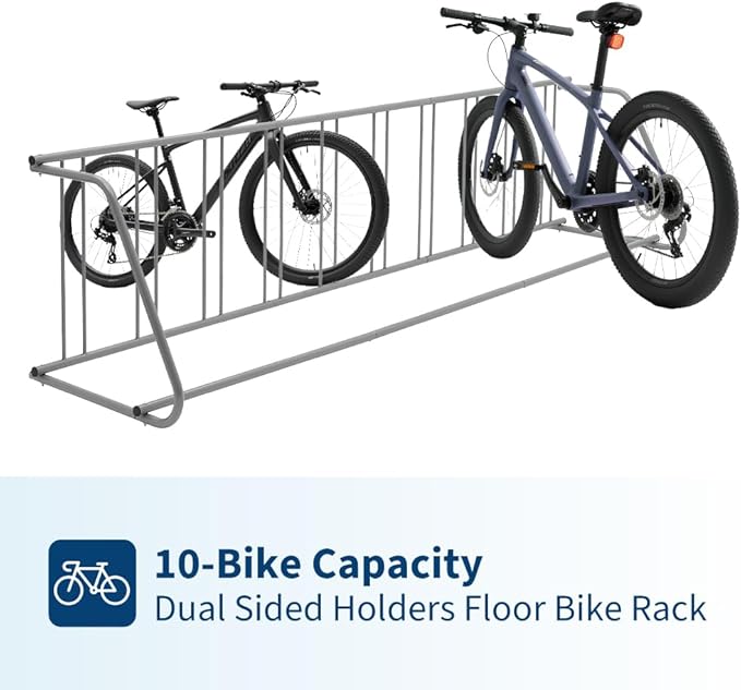 Floor Bike Rack, Sigle-Side 10-Bike Rack 122" L,Grid Bikes Racks In Ground, Freestanding Bicycle Floor Parking Stand, Stand Bike Racks for Garages Streets Yards Bike Events