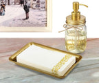 Vintage Farmhouse Decor Metal Vanity Tray (1 Pack), Countertop Guest Hand Towel Storage Tray Dispenser Organizer, Sturdy Bathroom Holder for Perfume, Cosmetics, Jewelry, Makeup (Gold