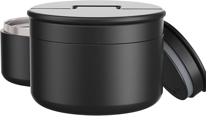 12oz Soup Thermo for Hot Food Kids Vacuum Insulated Food Jar Twist-Free Soup Thermo for Hot Food Kids Leakproof Stainless Steel Wide Mouth Lunch Container (Black)
