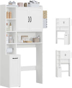 Over The Toilet Storage Cabinet with Pulley Small Bathroom Storage, Space Saver W/Adjustable Shelf & Rack for Bathroom, Restroom, Laundry (White-Type B)