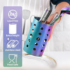 QRU Kitchen Utensil Holder for Countertop (H6.7” x W4.1”), Stainless Steel Cooking Utensil Caddy for Tools, Spatulas, Spoons, Silverware & More, Cooking Utensil Organizer, Kitchen Decor (Rainbow)