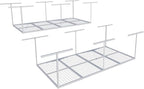 FLEXIMOUNTS 4x8 Overhead Garage Storage Rack, Adjustable Organization System, Heavy-Duty Metal Ceiling Racks, 2 pack, White, Classic Series